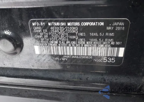 2018 Mitsubishi Eclipse Cross Es из США, поврежденный, VIN JA4AT3AA9JZ069636